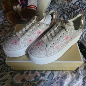 Michael Kors Monogram Sneakers with Pink Floral Accents
